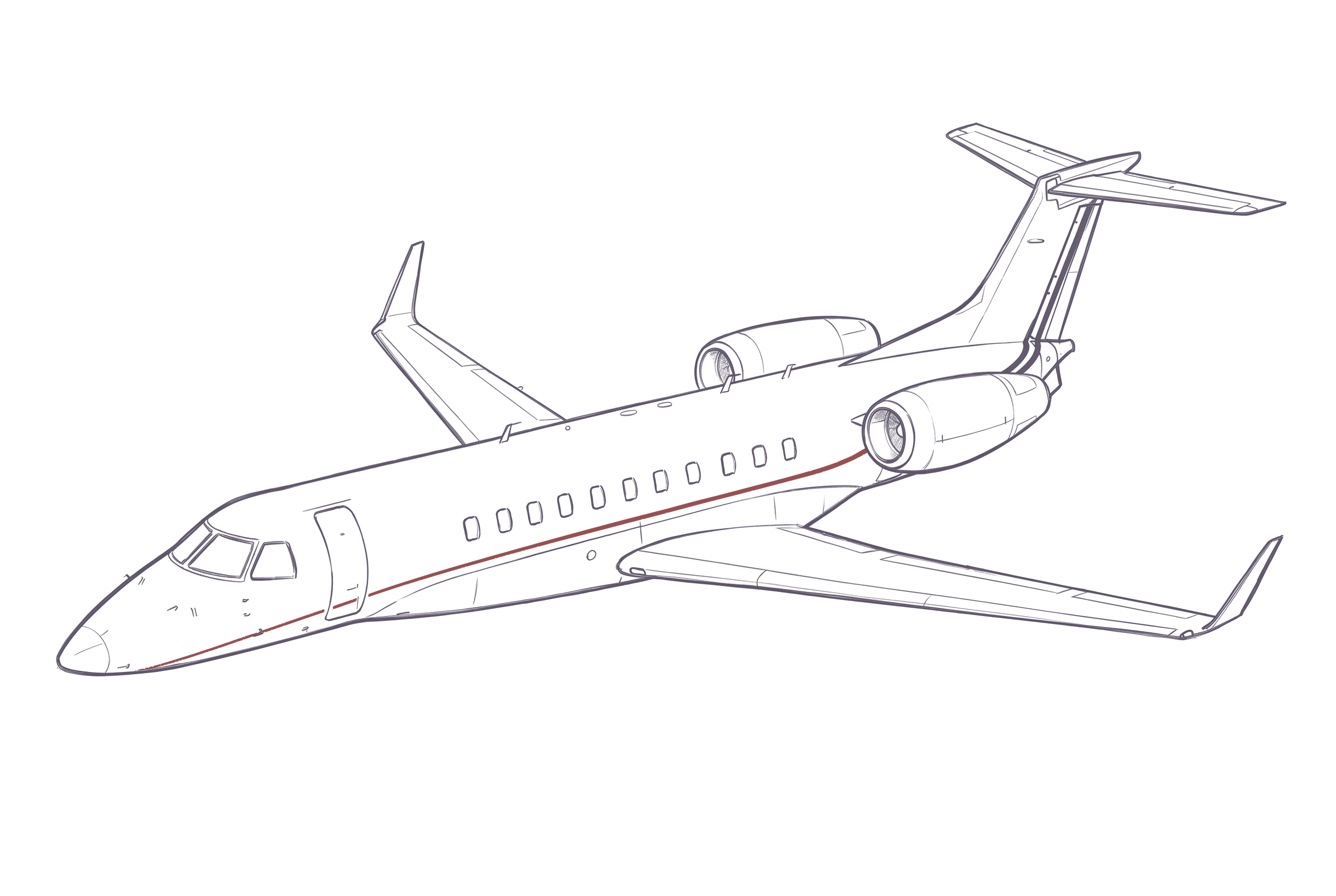 Embraer Legacy 650E line illustration, representative of Embraer Legacy 600